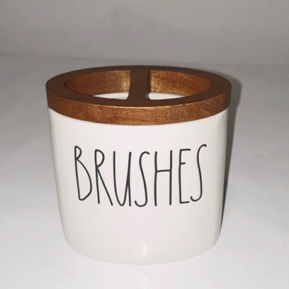 Rae Dunn Brush Holder with Wooden Trim (BRUSHES) - Picture 2 of 2